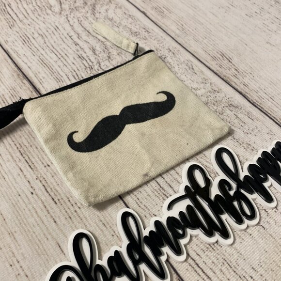 Vintage Y2K Millennium 00s Mustache Zip Canvas Coin Purse Card Pouch - Picture 2 of 7
